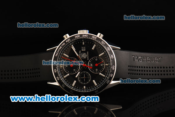 Tag Heuer Carrera Chronograph Automatic Movement with Black Dial and Bezel-Rubber Strap - Click Image to Close